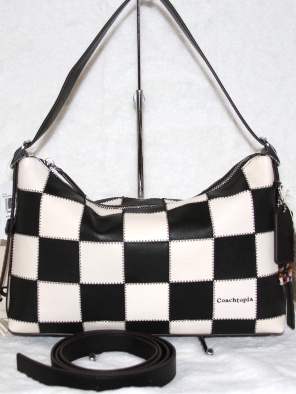 COACH Coachtopia Alter Ego Large Slouchy Shoulder Bag Black White Checkerboard